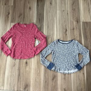2 Old Navy Long Sleeve Thermal Knit Floral Prairie Style Shirts Tops sz xl 14-16
